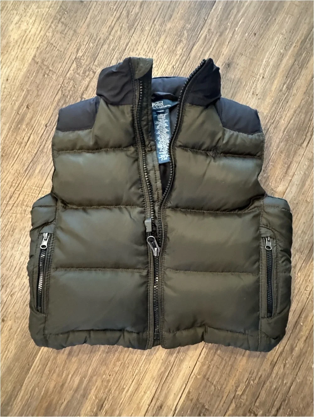 Vintage Polo Ralph Lauren Puffer Vest Toddler Sz 2T Hunter Green/ Black Zip